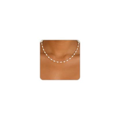 Pearl Necklaces for Women Trendy, Dainty Beaded Choker Necklace, 14K Gold Plated Station Chain, Simple Layering Wedding Prom Jewelry Gift - color: Gold Pearl Beaded Station