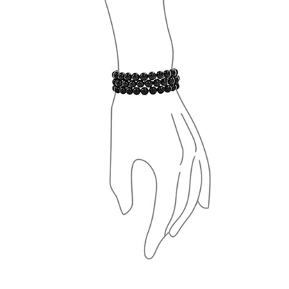 Bling Jewelry Genuine 8MM Gemstone Ball Bead Stretch Bracelet Stackable (3 Set) - color: Black Onyx