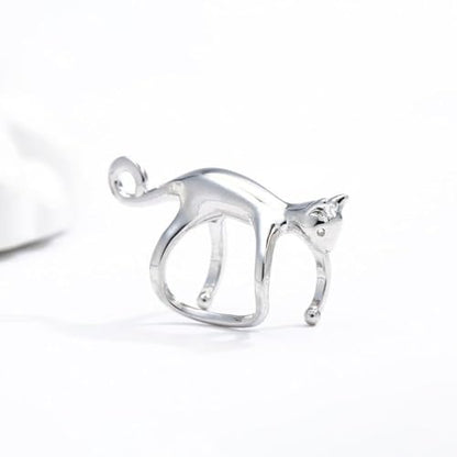 Sterling Cat Ear Cuff for Women, Cute No Piercing Cat Climber Earrings, Dainty Animal Crawler Cartilage Gifts - color: Silver