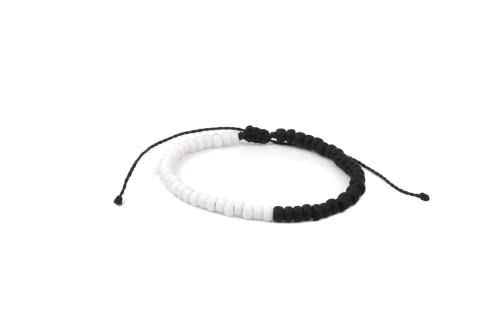 Glass Seed Bead Camp Friendship Minimalist Bracelet - color: White & Black