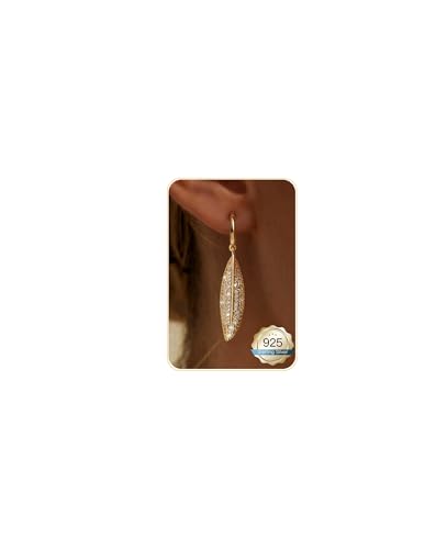 14K Gold Plated/Sterling Silver CZ Pearl Drop Dangle Earrings for Women - color: Gold-Leaf CZ