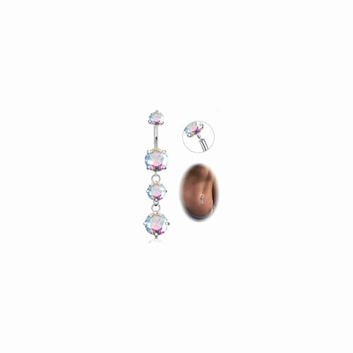G23 Titanium Dangle Belly Button Rings for Women Dangling Navel Rings CZ Belly Rings Curved Barbell Internally Threaded Belly Piercing Jewelry - color: Colourful