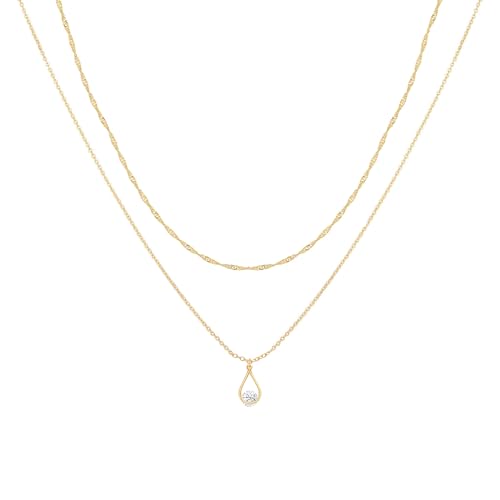 Layered Necklaces for Women - 14K Dainty Gold Plated Layering Chokers Necklaces Set Multilayer Delicate Necklace Trendy Adjustable Long Layered Necklaces for Women - style: 46 Zircon Teardrop Neckalce