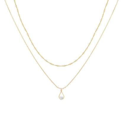 Layered Necklaces for Women - 14K Dainty Gold Plated Layering Chokers Necklaces Set Multilayer Delicate Necklace Trendy Adjustable Long Layered Necklaces for Women - style: 46 Zircon Teardrop Neckalce