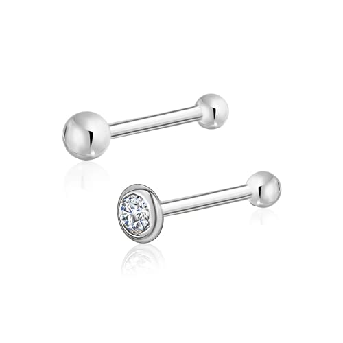 Massete 18k 14k Gold Nose Ring - 20g Nose Stud, Hypoallergenic Threadless Piercings for Women Men, Yellow White Rose Real Gold Standard or Long Nose Rings Studs, CZ or Ball Nose Piercing Jewelry - color: Simulated Diamond & Ball - 14k White Gold - 2 Pack,