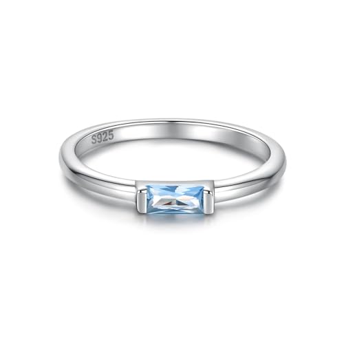 Sariel Birthstone Rings Jewelry 925 Sterling Silver Colorful Stackable Promise Ring for Women Wife Girlfriend Mom - color: March