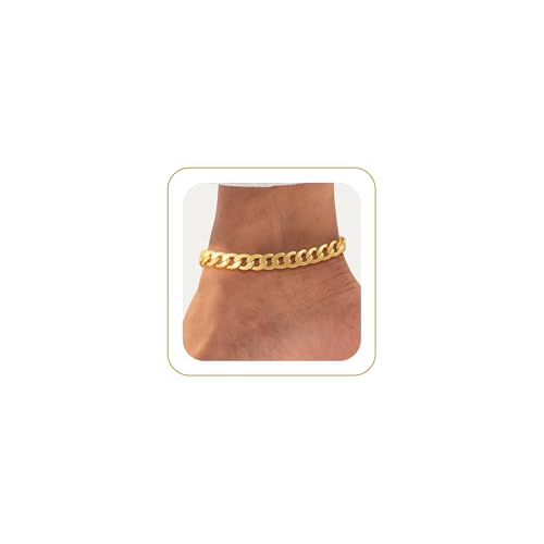 Ankle Bracelets for Women Waterproof 14K Gold/Silver Plated Chain Anklets | Trendy Gold Anklets,Layered 14K Gold Plated Stackable Chunky Cuban Link Chain Anklet Bracelet Set,Summer Beach Jewelry Gift - color: 1 cuban-gd