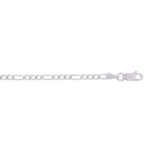 14K Gold or Rhodium Plated Silver Figaro Diamond Cut Pave Chain For Men | 1mm-13mm Thick | Solid 925 Figaro Italian Necklaces For Men - style: 2.60MM- White
