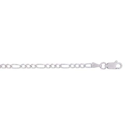 14K Gold or Rhodium Plated Silver Figaro Diamond Cut Pave Chain For Men | 1mm-13mm Thick | Solid 925 Figaro Italian Necklaces For Men - style: 2.60MM- White