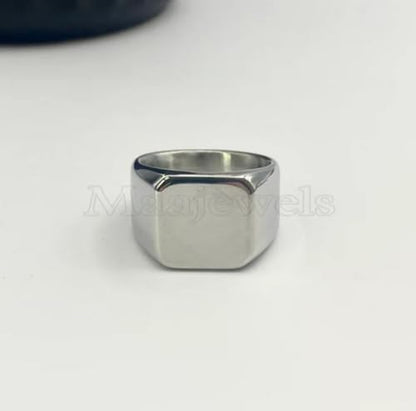 Plain Signet Ring for Men & Women, Solid 925 Sterling Silver Square Face Band, Handmade Minimal Unisex Pinky Ring, Modern Gift