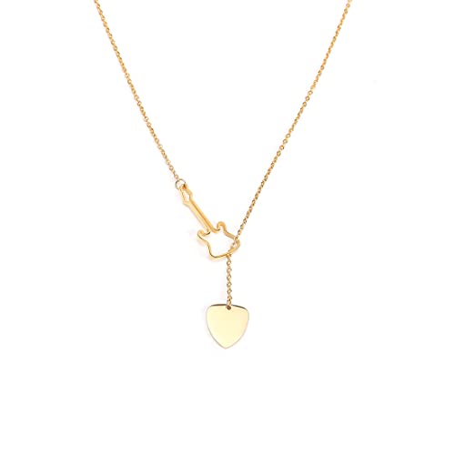 18K Gold Plated Stainless Steel Bee Honeycomb Pendant Necklace, Adjustable Y Lariat Conch/Guitar/Horseshoe Necklace for Women - color: Gold, style: Guitar