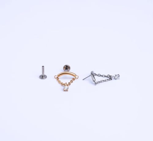 20G/18G/16G Flat Back Earrings Tiny Nose Stud, Cartilage Earring Threadless Tragus Helix Stud Conch Piercing Jewelry - color: Dangle(gold 2pcs), size: 20 gauge (0.8mm post)