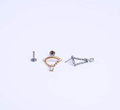 20G/18G/16G Flat Back Earrings Tiny Nose Stud, Cartilage Earring Threadless Tragus Helix Stud Conch Piercing Jewelry - color: Dangle(gold 2pcs), size: 20 gauge (0.8mm post)