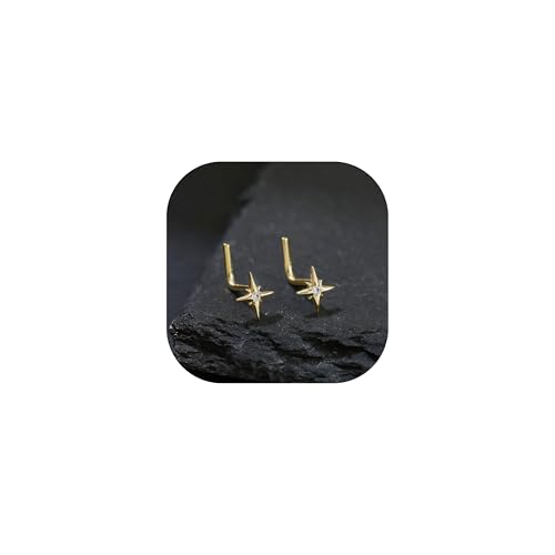 2PCS Nose Rings Studs for Women Polaris Cubic Zirconia Piercing S Shaped/L Shaped 14K Gold Plated Slver Screw North Star Jewelry 20G - color: 14K Gold Plated, size: L-shaped