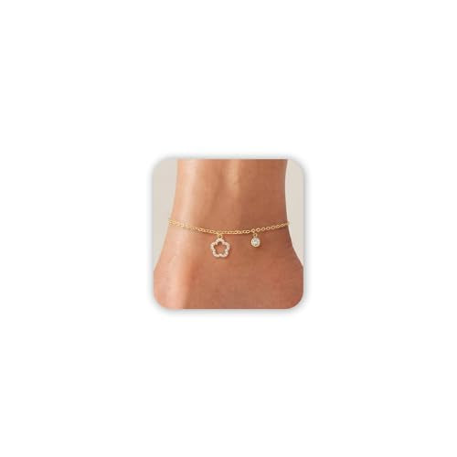 Gold Anklet Set for Women, Layered Beach Anklets | Layered gold-tone ankle bracelets, designed for beach days, vacations, and summer wear - style: Gold Anklet 6
