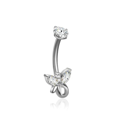 XUU Titanium Belly Button Rings 14G, Implant-Grade Navel Piercing, Luxury CZ Shape with Flower Butterfly, Hypoallergenic Curved Barbell Jewelry for Women, Gold or Silver - style: Butterfly Tail-Silver