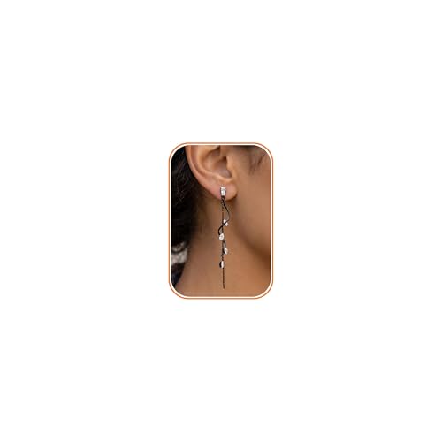 Dangle Earrings for Women - 14K Gold/White Gold/Rose Gold Plated Butterfly Heart Star Hoop Chain Long Tassel Cubic Zirconia CZ Dangle Earrings - color: Black CZ Twist