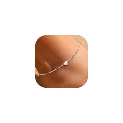 ChicSilver 925 Sterling Silver Initial Anklets for Women Dainty Beach Heart Ankle Bracelet Foot Jewelry-Adjustable Size(with Gift Box) - style: Letter-O