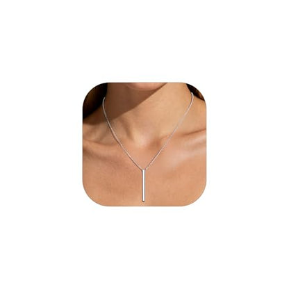PROSILVER 925 Sterling Silver Necklace for Women Dainty Pendant Necklace | Hypoallergenic 925 Sterling Silver, Cute Small Pendant, Star/Heart/Moon/Triangle/Bar/Round Necklace Silver with Gift Box - color: 01 Sliver, style: 03 Vertical Bar