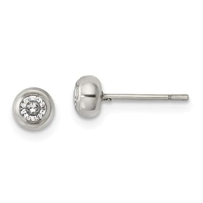 Diamond2Deal Stainless Steel Polished 3mm Bezel Cubic Zirconia Stud Earrings Len-0.2 In, Wid-0.2 In