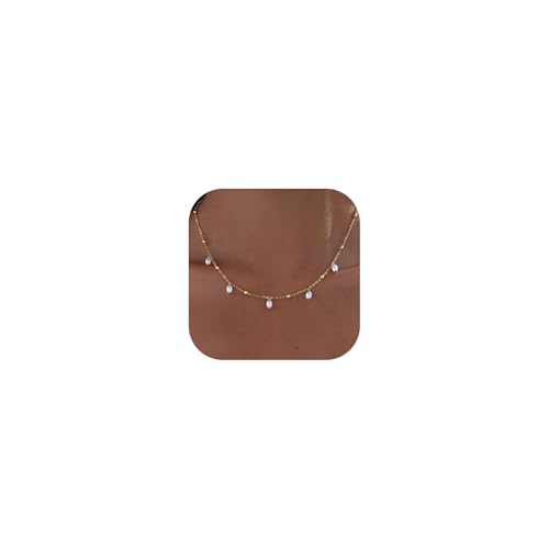 Pearl Necklaces for Women Trendy 14k Gold Plated Cubic Zirconia Pearl Pendant Necklace Valentines Day Wedding Birthday Mother's Day Gifts Dainty Gold Necklace for Women - color: Style 7 - Gold Necklace