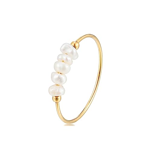 ZMANYIJEW Freshwater Pearl Ring for women,Dainty Minimalistic 316L Stainless Steel Gold Stacking Statement Wedding Finger Pearl Rings Holiday Gift for Women - color: gold