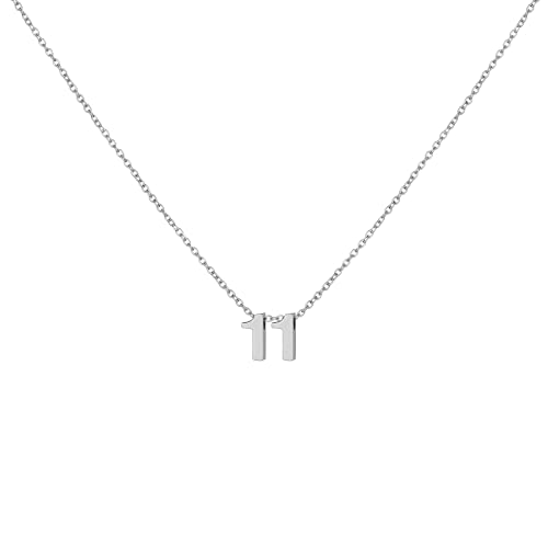 Number Necklace for Women Dainty 18K Gold Plated Pendant Necklace Charm Birth Month Personalized Jewelry Birthday Gift - color: SILVER, style: Number 11