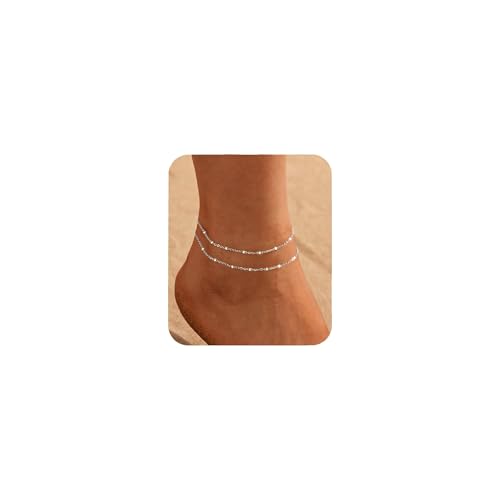 Nanafast Ankle Bracelets for Women, 14k Gold Plated Ankle Bracelet for Women, Cute Dainty Anklets, Adjustable Beach Jewelry - color: Silver