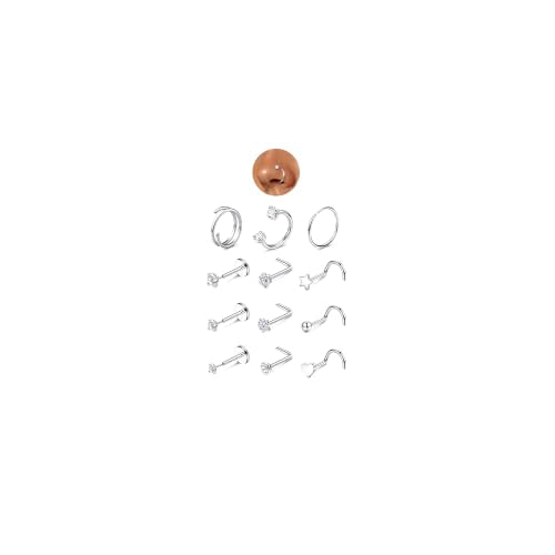 JeryWe Nose Rings for Women - 14K Gold Filled Hypoallergenic Surgical Steel Nose Ring Hoops CZ Lip Ring Screw L Shaped Studs Threadless Flat Back Stud Nose Piercings Jewelry for Women Men - style: Steel-Horseshoe