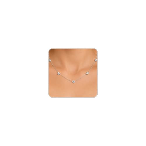 Dainty Silver Gold Necklaces for Women Cute Station Choker Simulated Diamond Necklace Simple Layering CZ Necklace Trendy Jewelry Gifts - color: Silver, style: Heart