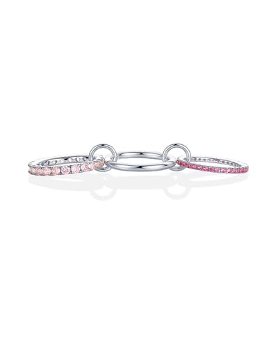 PAVOI 14K Gold Plated Interlocking Ring for Women - Chunky Connected Bands Interlock Stackable Rings for Women - Trendy Cubic Zirconia Two Tone Interlocked Multi-Band Statement Jewelry - style: Chunky Bands & Fuschia CZ - White Gold
