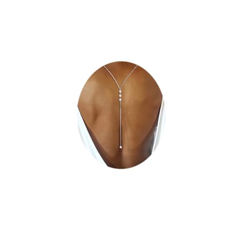 Rhinestone Back Chain Bridal Backdrop Necklace Chain for Backless Dress | Women Open Back Necklace, Summer Back Body Jewelry - color: Silver