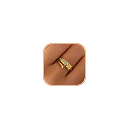 LOVECOM 14k Gold Plated Colorful Enamel Feather Rings for Women 925 Sterling Silver Adjustable Animal Feather Western Wrap Ring Cute Open Finger Thumb Ring Jewelry Birthday Gifts to Daughter
