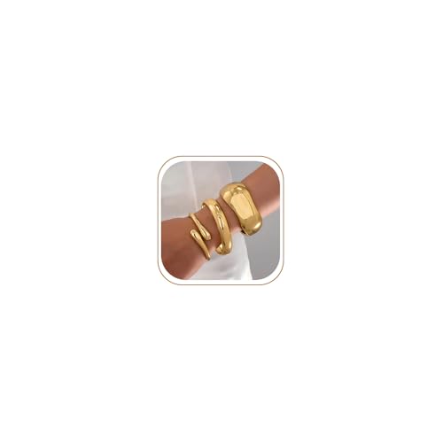 Chunky Gold Bangle Bracelets for Women, 14k Gold Plated Trendy Stackable Bangles Set, Dainty Cuff Bracelet Stack Jewelry for Gifts - color: Gold#A