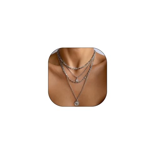 GIGB PBDK Layered Necklaces for Women Dainty 14K Gold Coin Sun Pendant Necklace Exaggerated Stackable Figaro Choker Necklace Trendy Birthday Jewelry Presents
