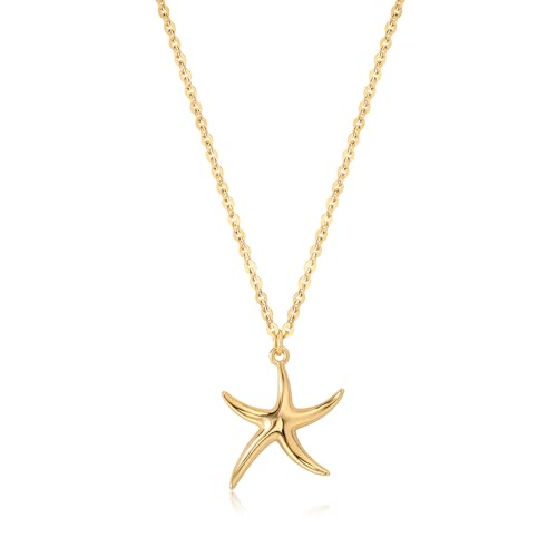 MTMY Gold Starfish Necklace 14K Gold Plated Shell Conch Ocean Pendant Necklace for Women Beach Summer Jewelry - style: wave starfish