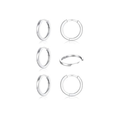 3 Pairs 925 Sterling Silver Small Huggie Hoop Earrings for Women Men | 14K White Gold Plated, Hypoallergenic, Small Silver Hoops - color: M-Silver 3Pairs 6mm