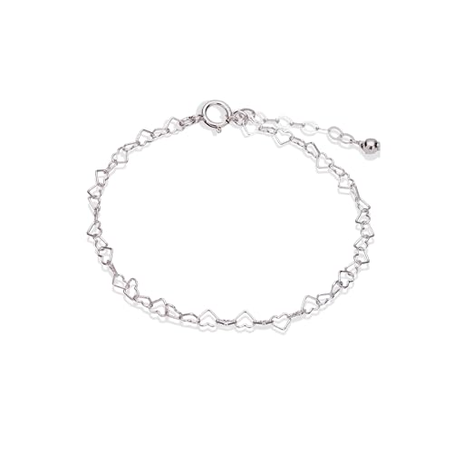Stacking Bracelet Silver, Minimalist Simple Gourmet Satellite Rectangles Lace Heart Chain Bracelets, 925 Sterling Arm Jewelry for Women, Length 6.5-7.5 Inches - style: Hearts Chain