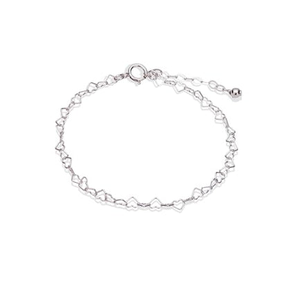 Stacking Bracelet Silver, Minimalist Simple Gourmet Satellite Rectangles Lace Heart Chain Bracelets, 925 Sterling Arm Jewelry for Women, Length 6.5-7.5 Inches - style: Hearts Chain