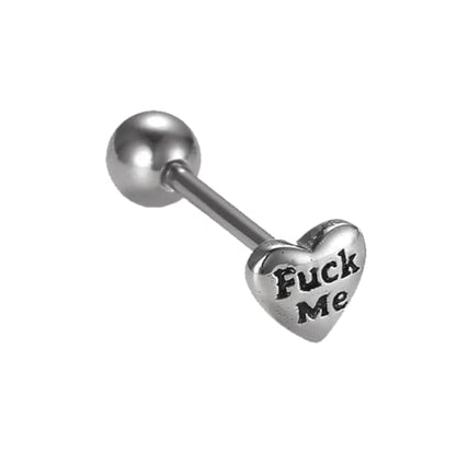 14G Stainless Steel Heart Tongue Rings Statement Lettering Tongue Barbell Tongue Piercing Jewelry (Style 1)