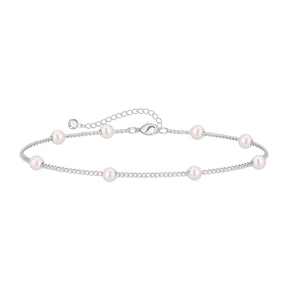 BERISO Gold/Silver Pearl Bracelets - 14K Gold Plated Dainty Pearls Beaded Chain Heart Bracelets - style: Pearl-Silver