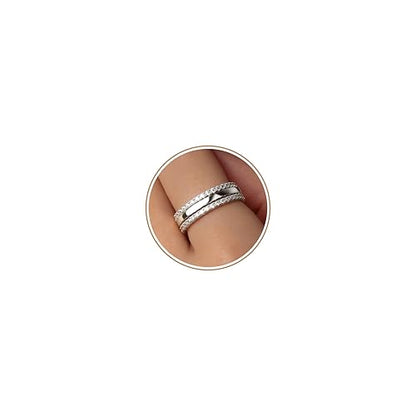 Purplepig Stackable Rings Non Tarnish, Two Tone CZ Eternity Band Set | 14K Gold & 925 Sterling Silver Plated, Waterproof, Wedding/Engagement/Promise Rings, Smart Ring Stackable Bands, Size 4-11 - color: Silver