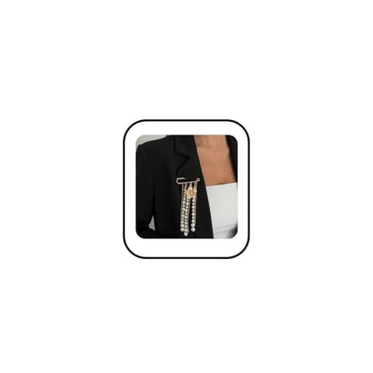 Gold Flower Pearl Tassel Brooch Pin for Women Elegant Pearl Chain Safety Pin Brooch Wedding Party Gift Dainty Elegant Lapel Pins Dress Suit Clothes Accessories - color: Gold
