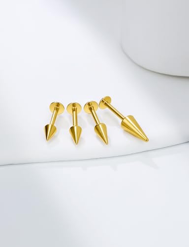 20G 18G 16G Flat Back Earrings Nose Rings Studs Chain Piercing Surgical Steel Spike Lip Nose Rings Stud Snake Bite Tragus Helix Conch Cartilage Earrings Piercing Jewelry For Women Men - color: Gold, size: 20 Gauge