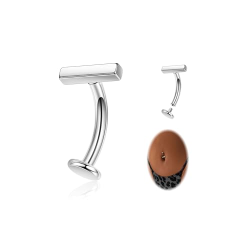 NICEIGHT 14G F136 Pure Titanium Floating Belly Button Rings for Women Petite Flat Back CZ Belly Rings Opal Barbell Heart Curved Navel Ring Internally Threaded Belly Piercing Jewelry 8/10/12/14mm - color: Silver-Barbell, size: 10mm (Standard Size)