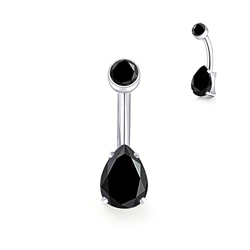 limerencia 14G G23 Titanium Belly Button Ring with Small Teardrop Cubic Zirconia 10mm Internally Threaded Navel Piercing Jewelry - color: Black CZ