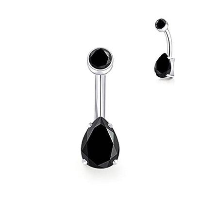 limerencia 14G G23 Titanium Belly Button Ring with Small Teardrop Cubic Zirconia 10mm Internally Threaded Navel Piercing Jewelry - color: Black CZ