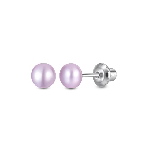 Pearl Screw Back Stud Earrings, 925 Sterling Silver Hypoallergenic - color: Purple, size: 5mm-Large