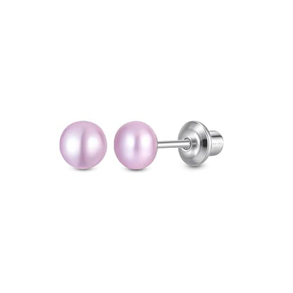 Pearl Screw Back Stud Earrings, 925 Sterling Silver Hypoallergenic - color: Purple, size: 5mm-Large