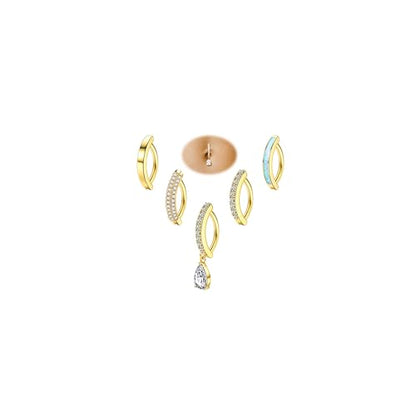 FIASASO 5Pcs Belly Button Ring for Women 14G Short Navel Rings Silver Clicker Belly Piercing Pack Simple Dangle Cute CZ Belly Small Hypoallergenic Belly Button Ring Reverse Piercings Jewelry - color: 14K Gold Plated